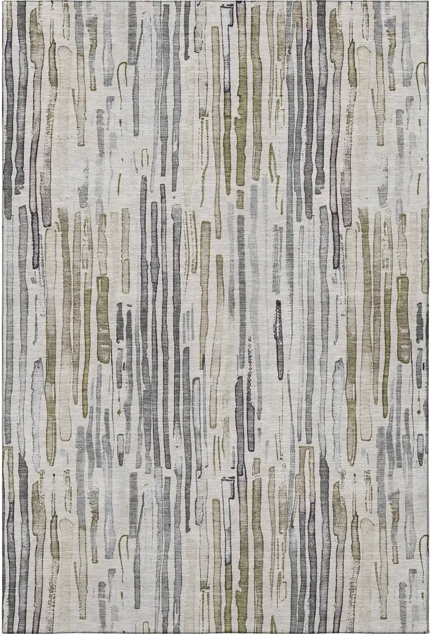 Beige Tan And Silver Striped Washable Area Rug With UV Protection Photo 3