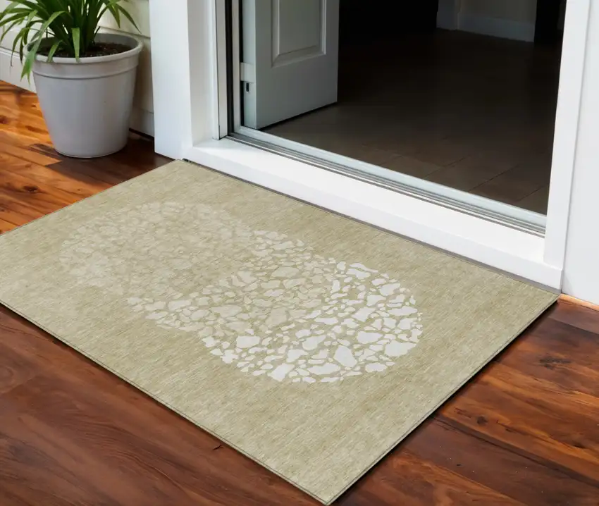 Beige Tan And Taupe Abstract Washable Indoor Outdoor Area Rug Photo 1