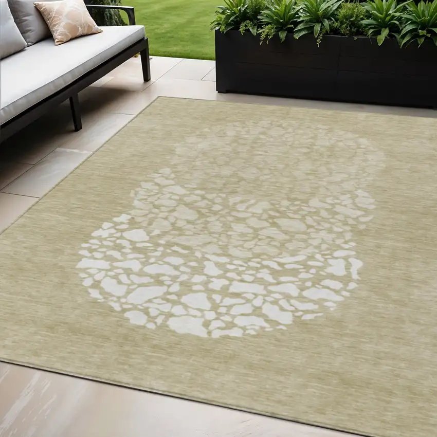 Beige Tan And Taupe Abstract Washable Indoor Outdoor Area Rug Photo 1