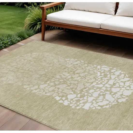 Beige Tan And Taupe Abstract Washable Indoor Outdoor Area Rug Photo 1