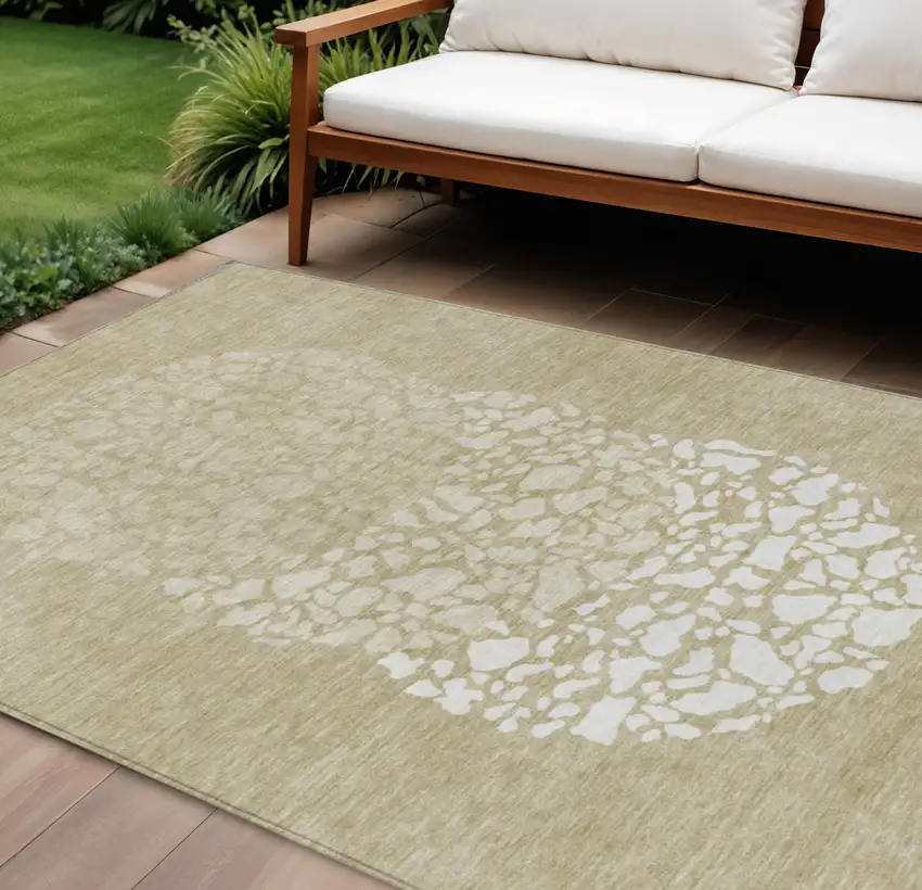 Beige Tan And Taupe Abstract Washable Indoor Outdoor Area Rug Photo 1