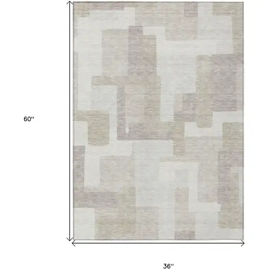 Beige Tan And Taupe Abstract Washable Indoor Outdoor Area Rug Photo 3