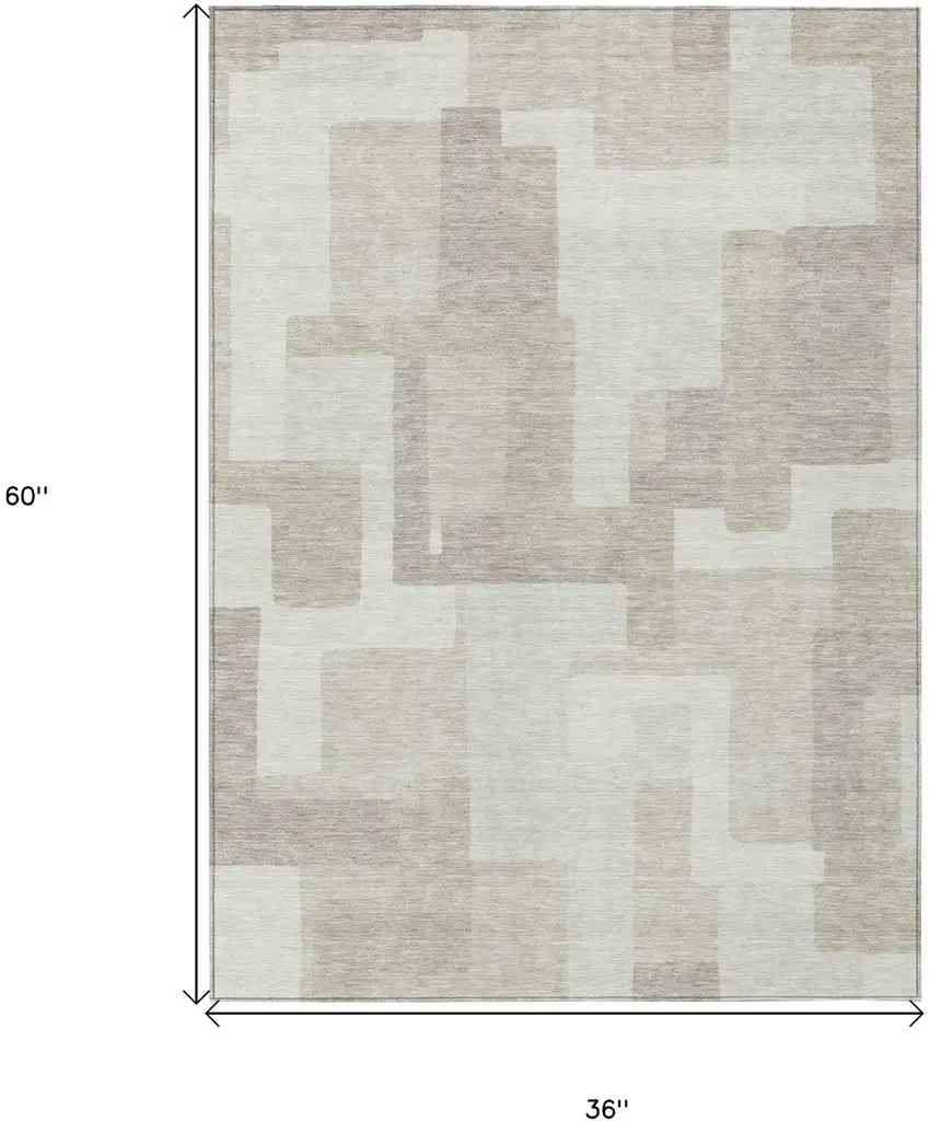 Beige Tan And Taupe Abstract Washable Indoor Outdoor Area Rug Photo 3