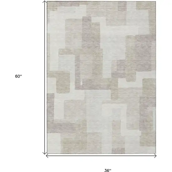 Beige Tan And Taupe Abstract Washable Indoor Outdoor Area Rug Photo 3