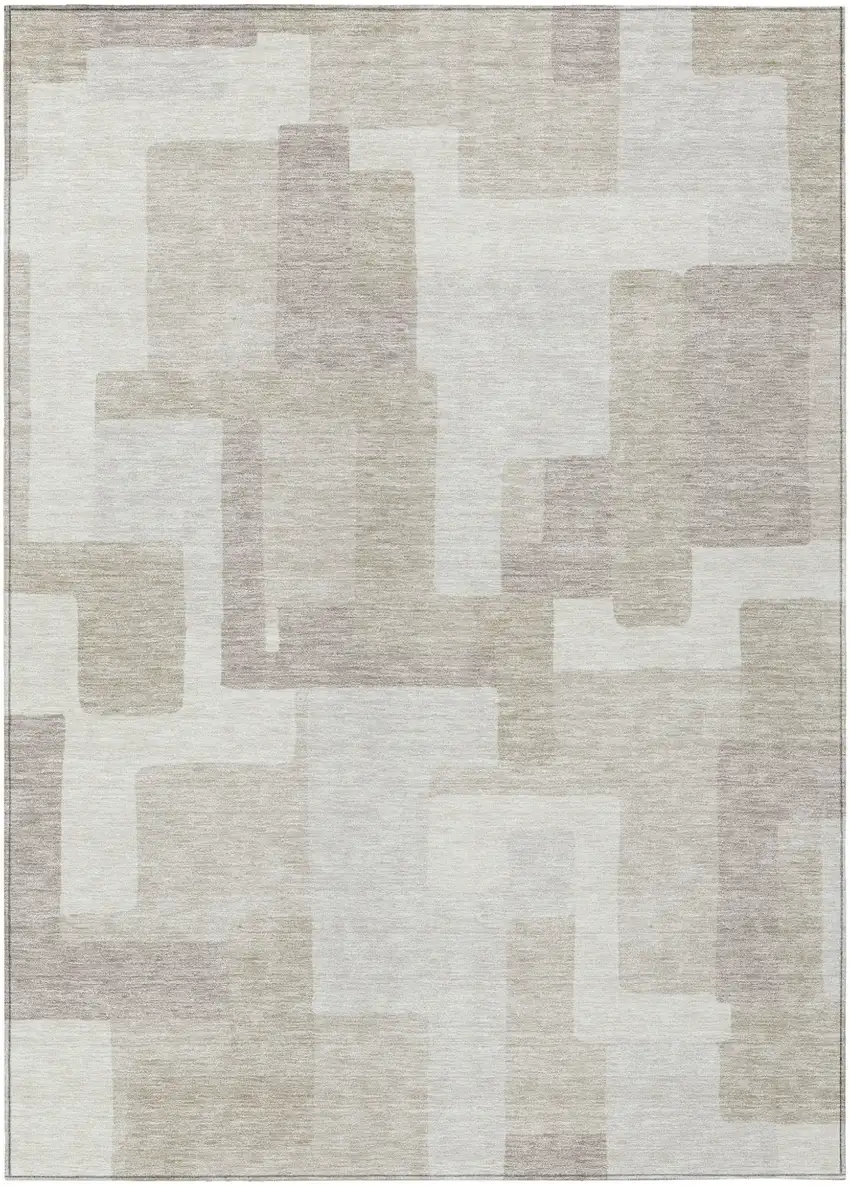 Beige Tan And Taupe Abstract Washable Indoor Outdoor Area Rug Photo 1