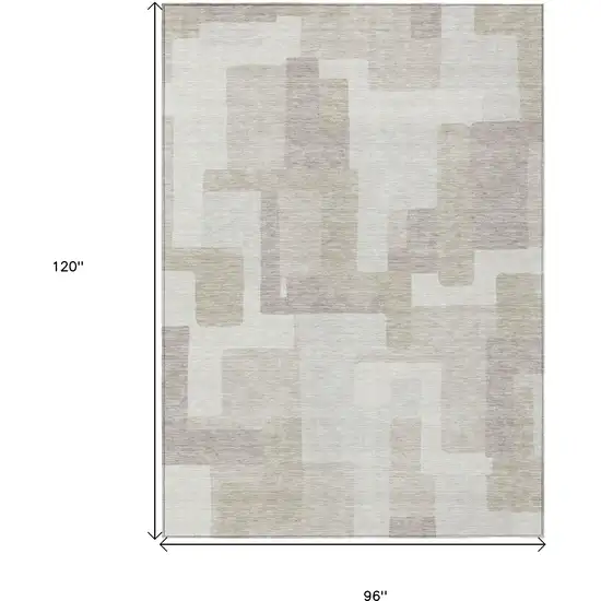 Beige Tan And Taupe Abstract Washable Indoor Outdoor Area Rug Photo 3