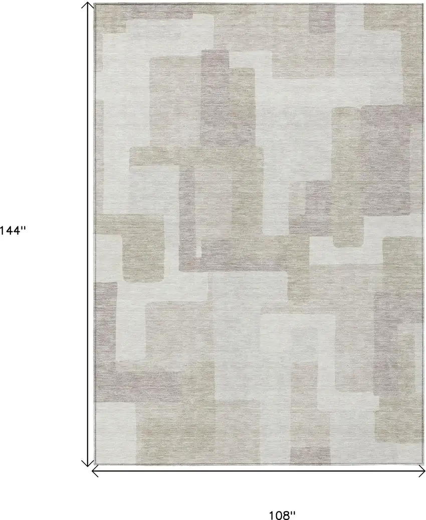 Beige Tan And Taupe Abstract Washable Indoor Outdoor Area Rug Photo 3