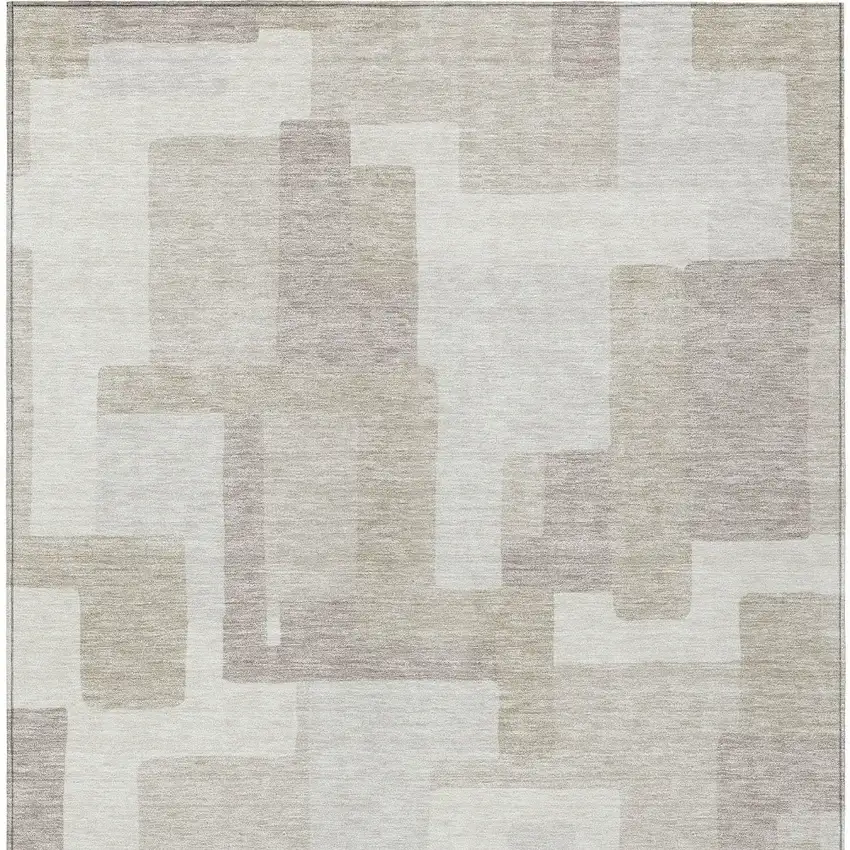 Beige Tan And Taupe Abstract Washable Indoor Outdoor Area Rug Photo 6