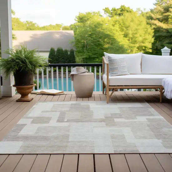 Beige Tan And Taupe Abstract Washable Indoor Outdoor Area Rug Photo 9