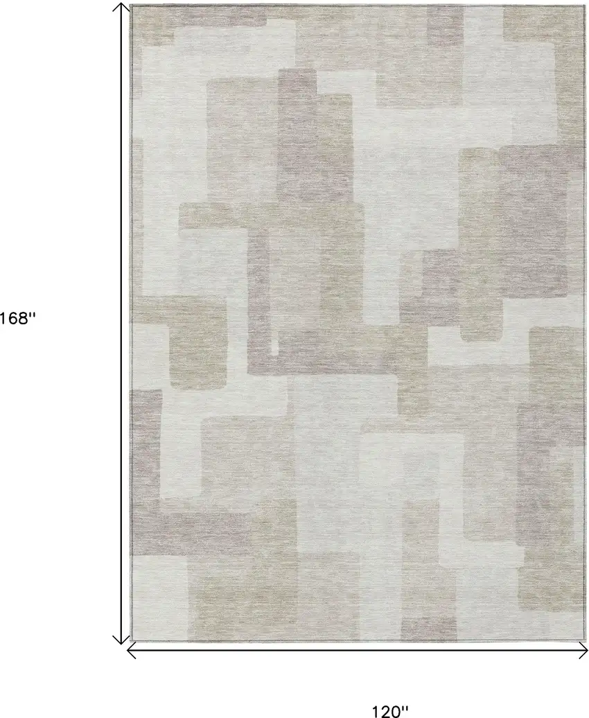 Beige Tan And Taupe Abstract Washable Indoor Outdoor Area Rug Photo 3