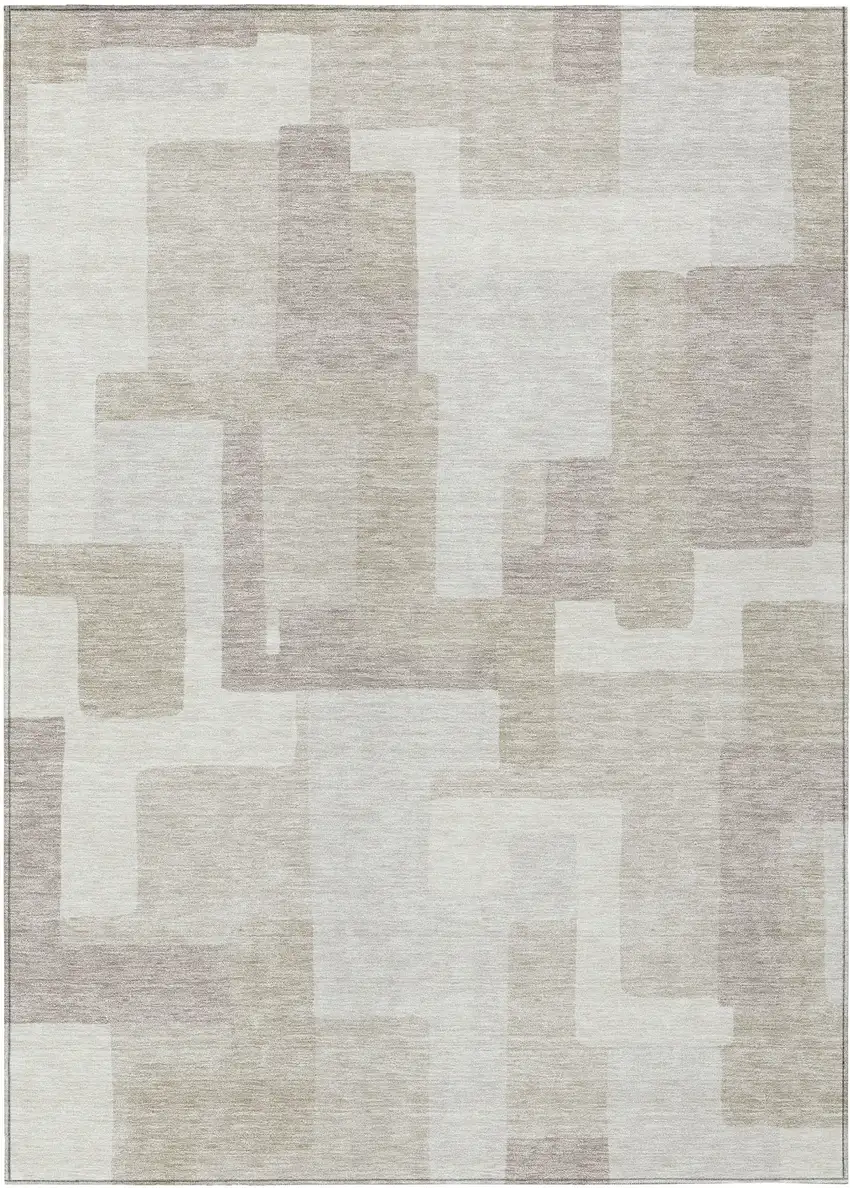 Beige Tan And Taupe Abstract Washable Indoor Outdoor Area Rug Photo 2