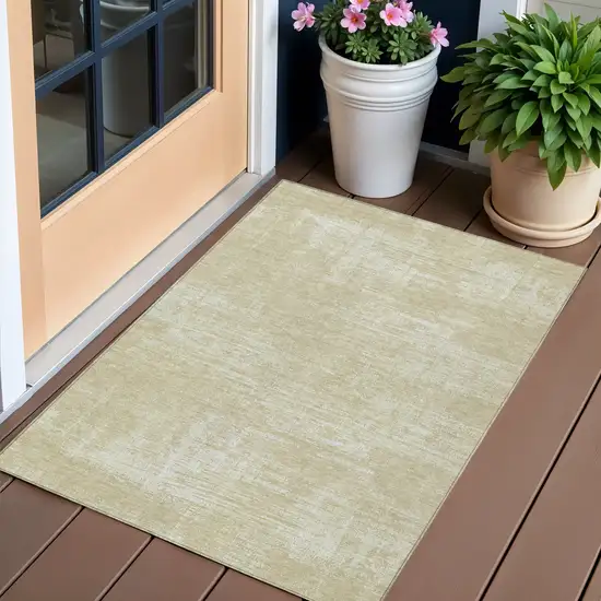 Beige Tan And Taupe Abstract Washable Indoor Outdoor Area Rug Photo 1