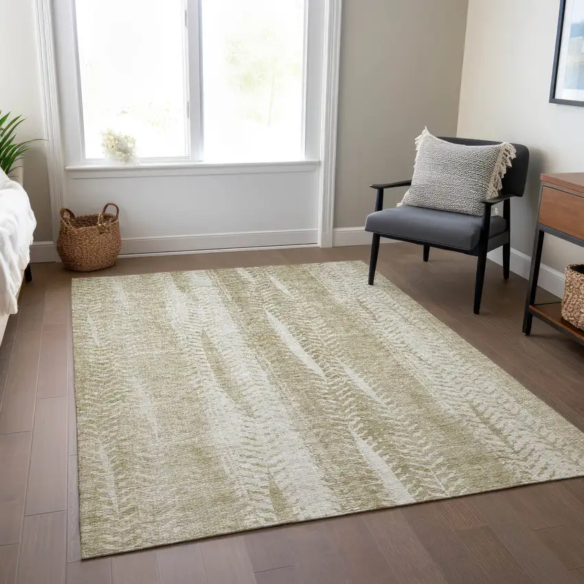 Beige Tan And Taupe Botanical Leaves Washable Indoor Outdoor Area Rug Photo 9