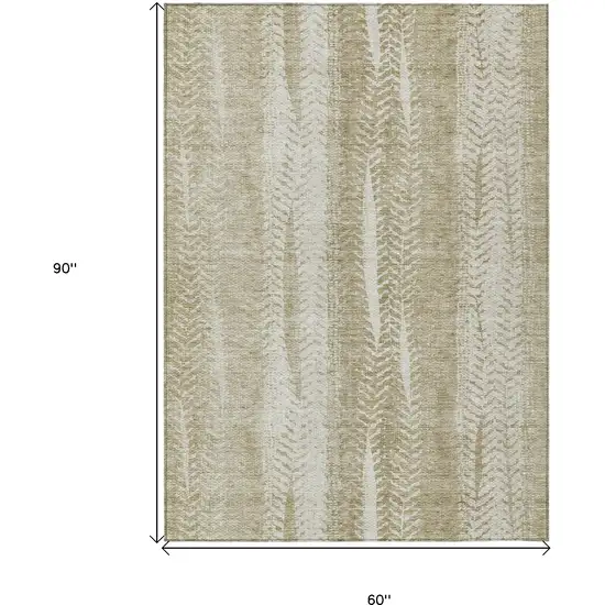 Beige Tan And Taupe Botanical Leaves Washable Indoor Outdoor Area Rug Photo 3