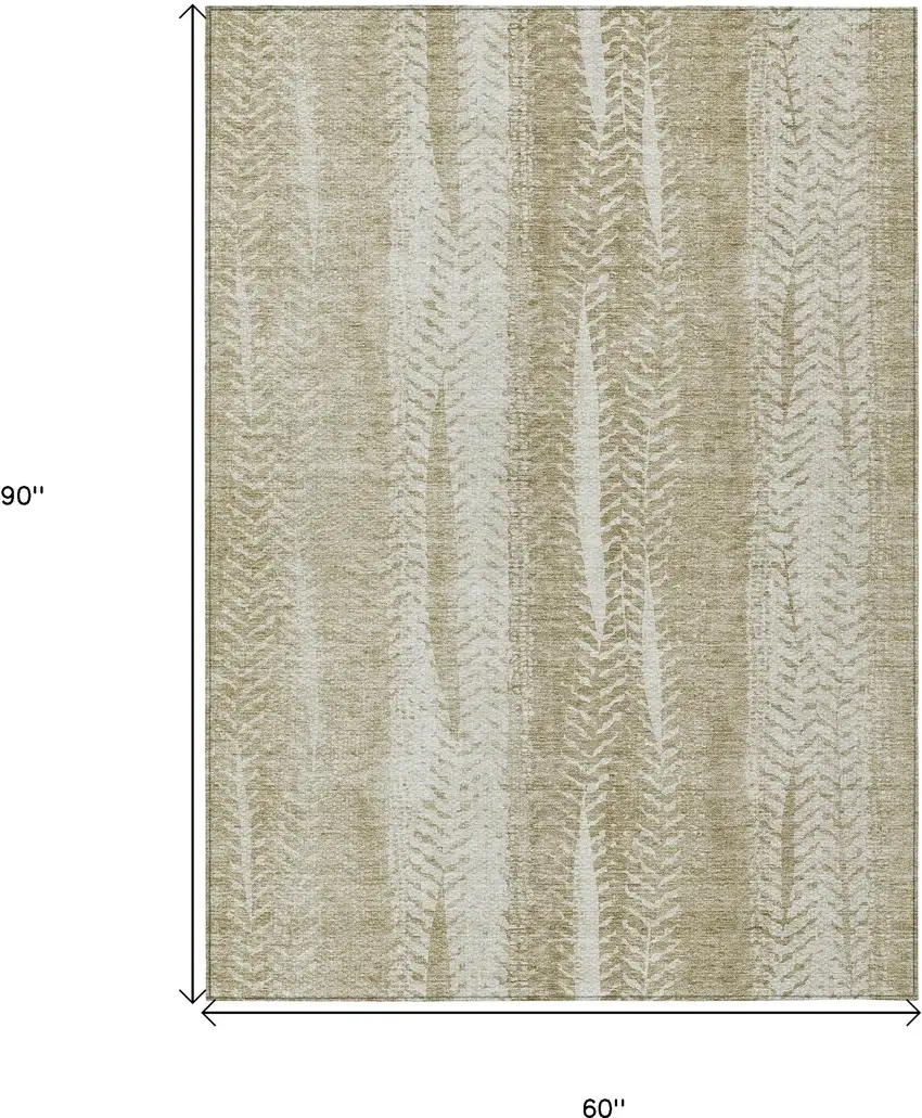 Beige Tan And Taupe Botanical Leaves Washable Indoor Outdoor Area Rug Photo 3