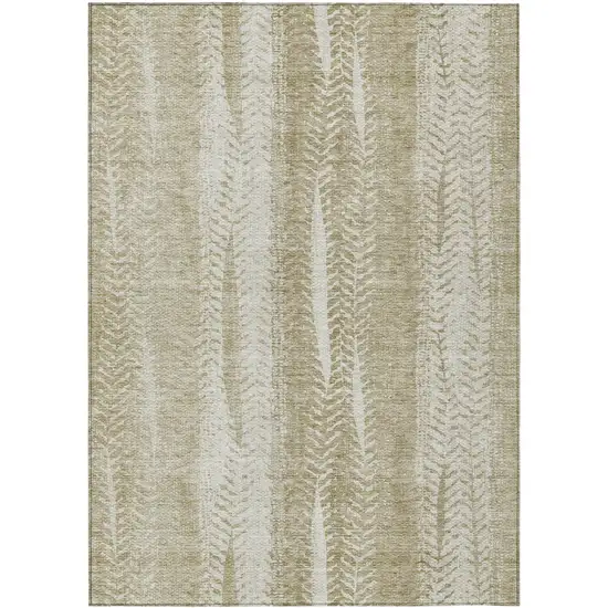 Beige Tan And Taupe Botanical Leaves Washable Indoor Outdoor Area Rug Photo 2