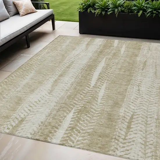 Beige Tan And Taupe Botanical Leaves Washable Indoor Outdoor Area Rug Photo 1