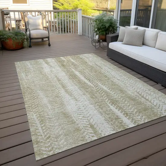 Beige Tan And Taupe Botanical Leaves Washable Indoor Outdoor Area Rug Photo 8