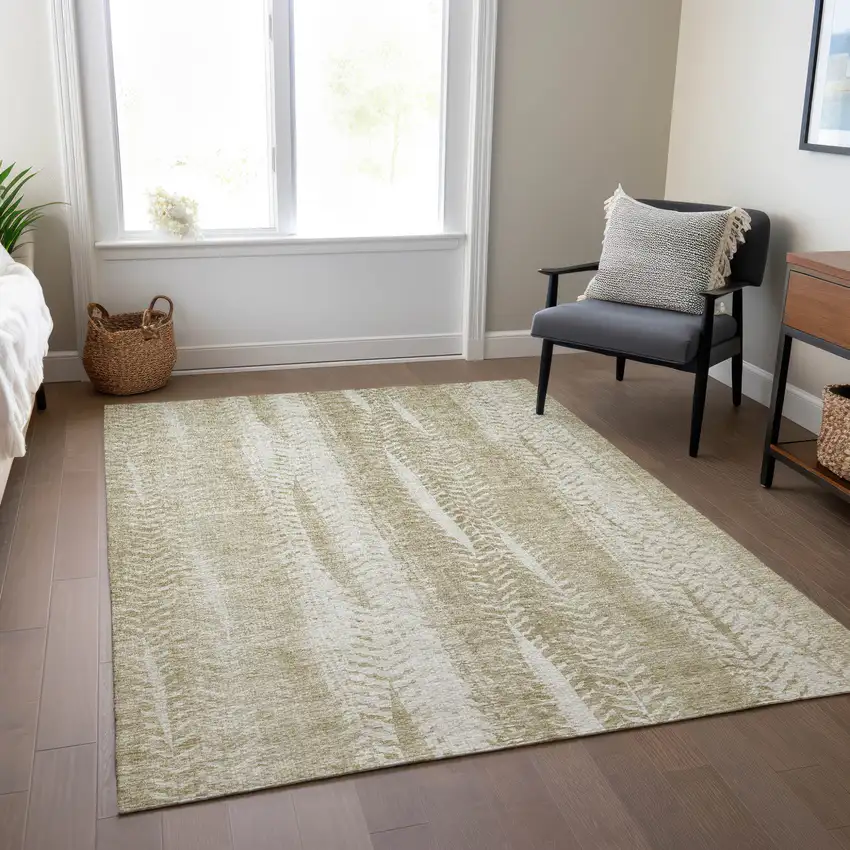 Beige Tan And Taupe Botanical Leaves Washable Indoor Outdoor Area Rug Photo 8