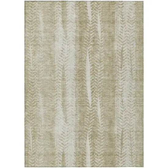 Beige Tan And Taupe Botanical Leaves Washable Indoor Outdoor Area Rug Photo 2