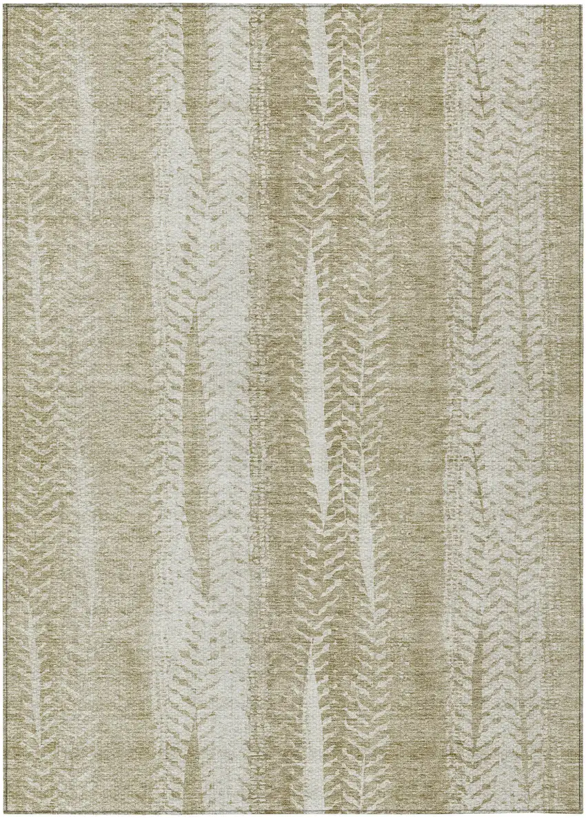Beige Tan And Taupe Botanical Leaves Washable Indoor Outdoor Area Rug Photo 2