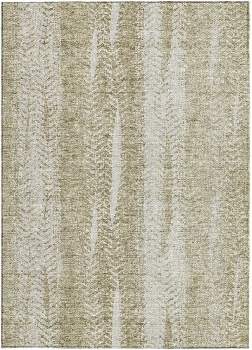 Beige Tan And Taupe Botanical Leaves Washable Indoor Outdoor Area Rug Photo 6