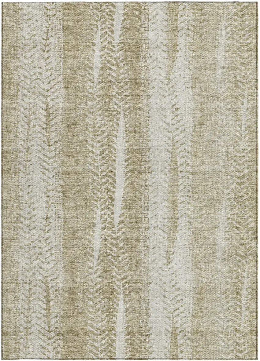 Beige Tan And Taupe Botanical Leaves Washable Indoor Outdoor Area Rug Photo 6