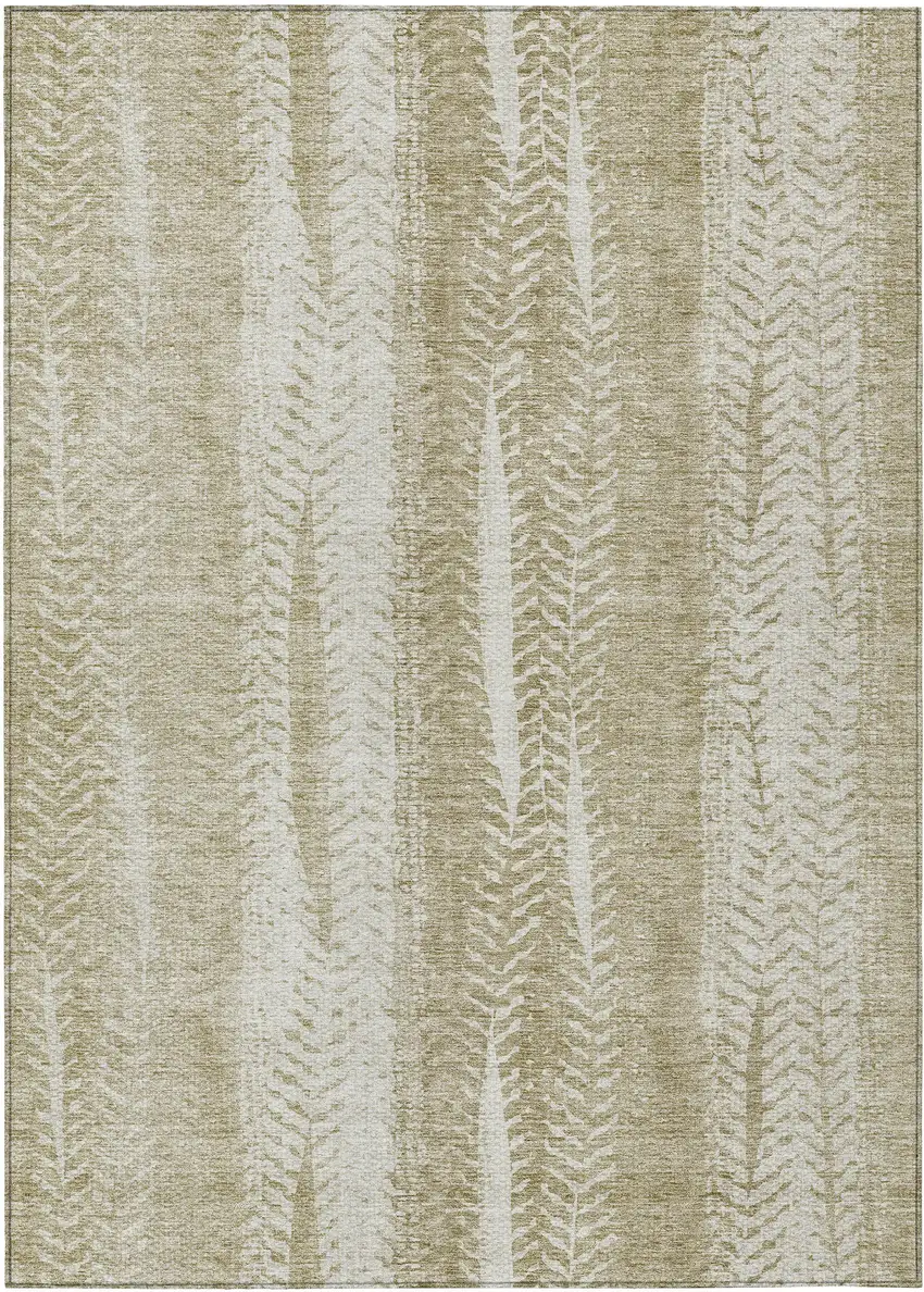 Beige Tan And Taupe Botanical Leaves Washable Indoor Outdoor Area Rug Photo 2