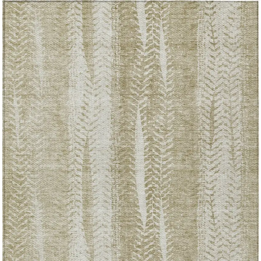 Beige Tan And Taupe Botanical Leaves Washable Indoor Outdoor Area Rug Photo 5