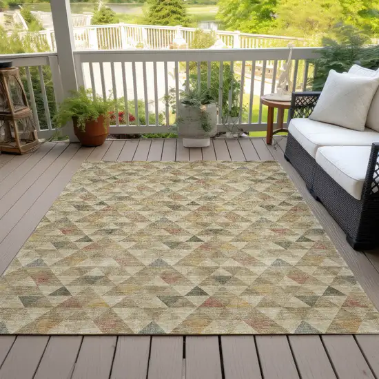 Beige Tan And Taupe Geometric Washable Indoor Outdoor Area Rug Photo 9