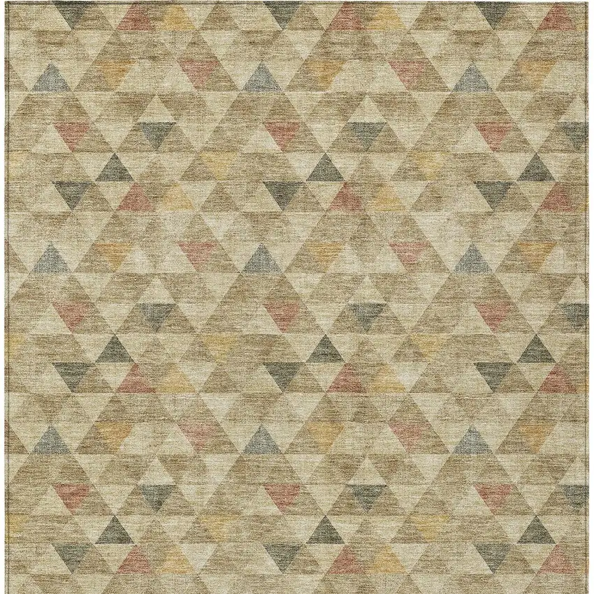 Beige Tan And Taupe Geometric Washable Indoor Outdoor Area Rug Photo 4