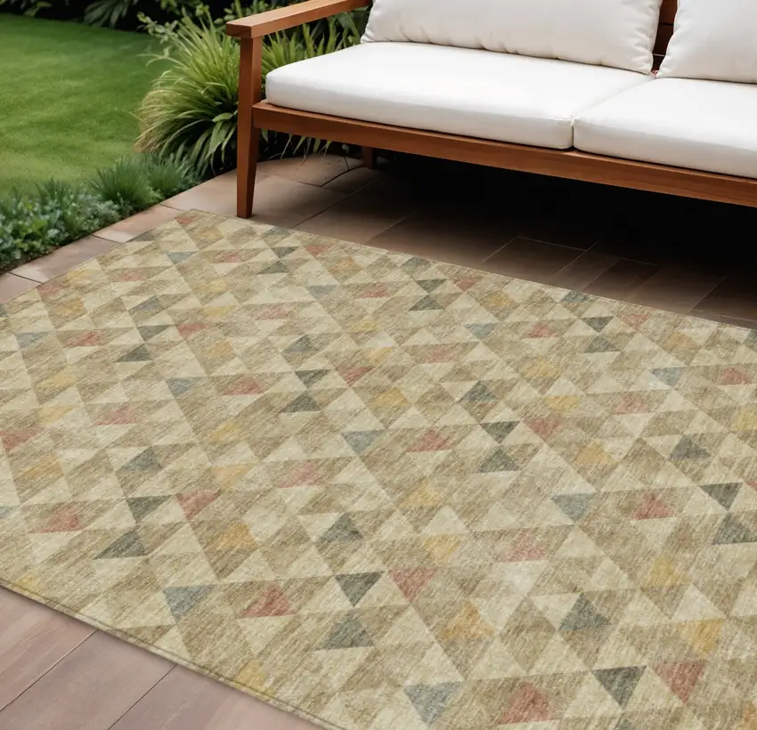 Beige Tan And Taupe Geometric Washable Indoor Outdoor Area Rug Photo 1