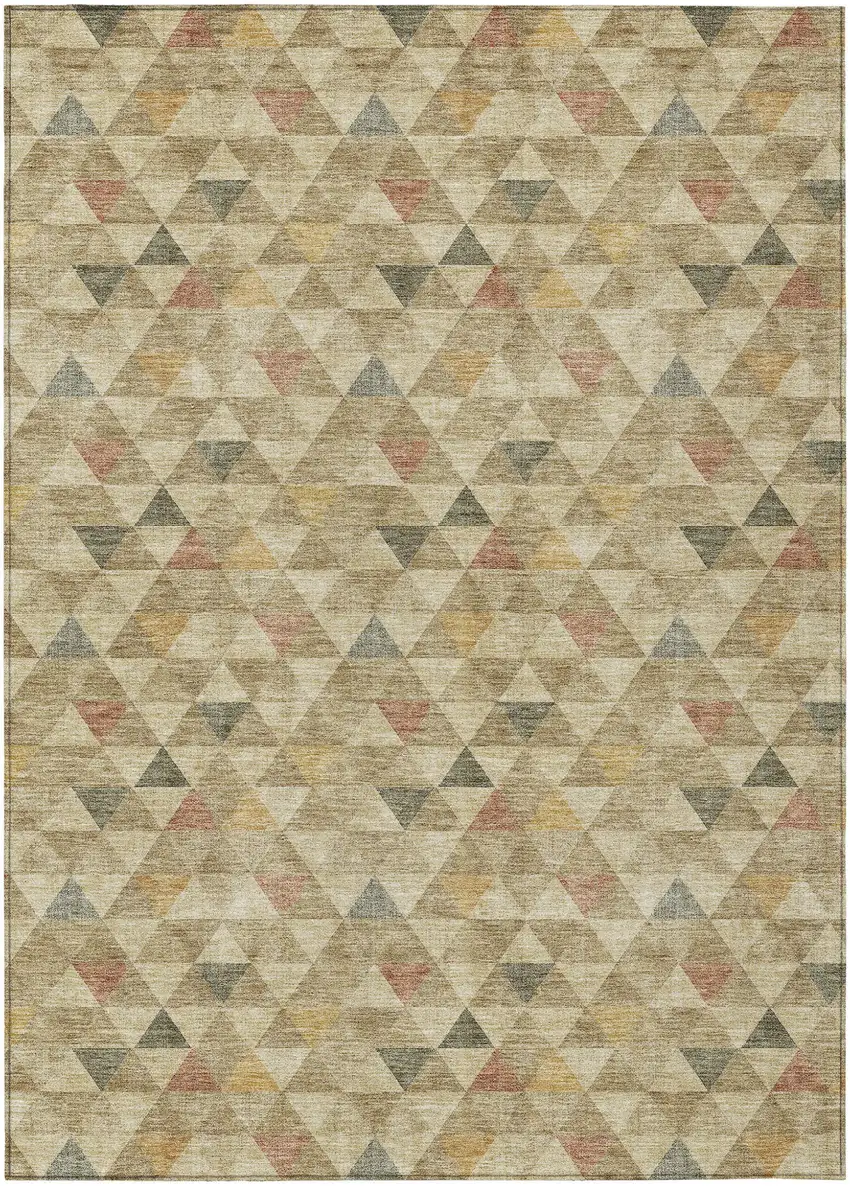 Beige Tan And Taupe Geometric Washable Indoor Outdoor Area Rug Photo 2