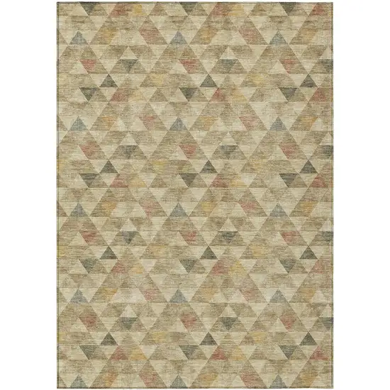 Beige Tan And Taupe Geometric Washable Indoor Outdoor Area Rug Photo 2
