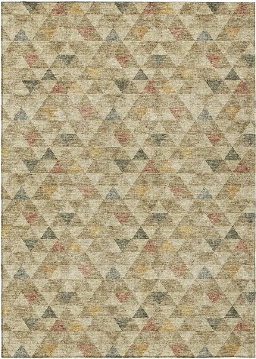 Beige Tan And Taupe Geometric Washable Indoor Outdoor Area Rug Photo 2