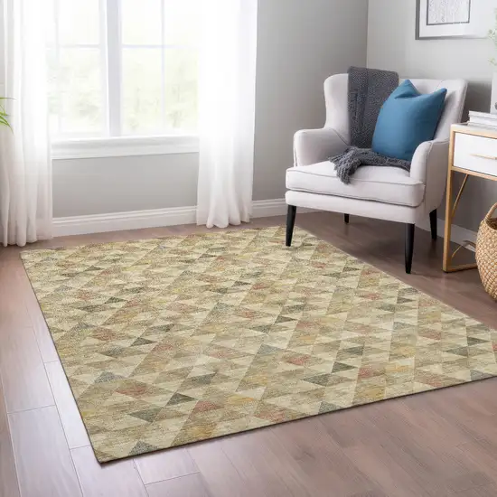 Beige Tan And Taupe Geometric Washable Indoor Outdoor Area Rug Photo 7