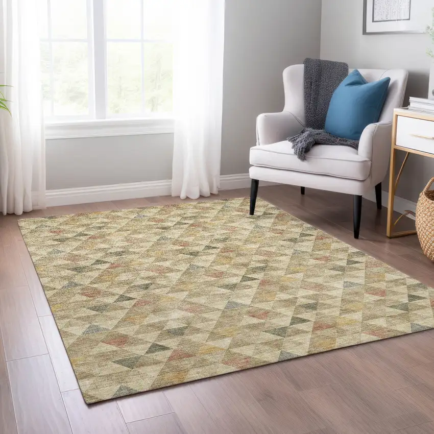 Beige Tan And Taupe Geometric Washable Indoor Outdoor Area Rug Photo 7