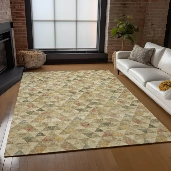 Beige Tan And Taupe Geometric Washable Indoor Outdoor Area Rug Photo 8