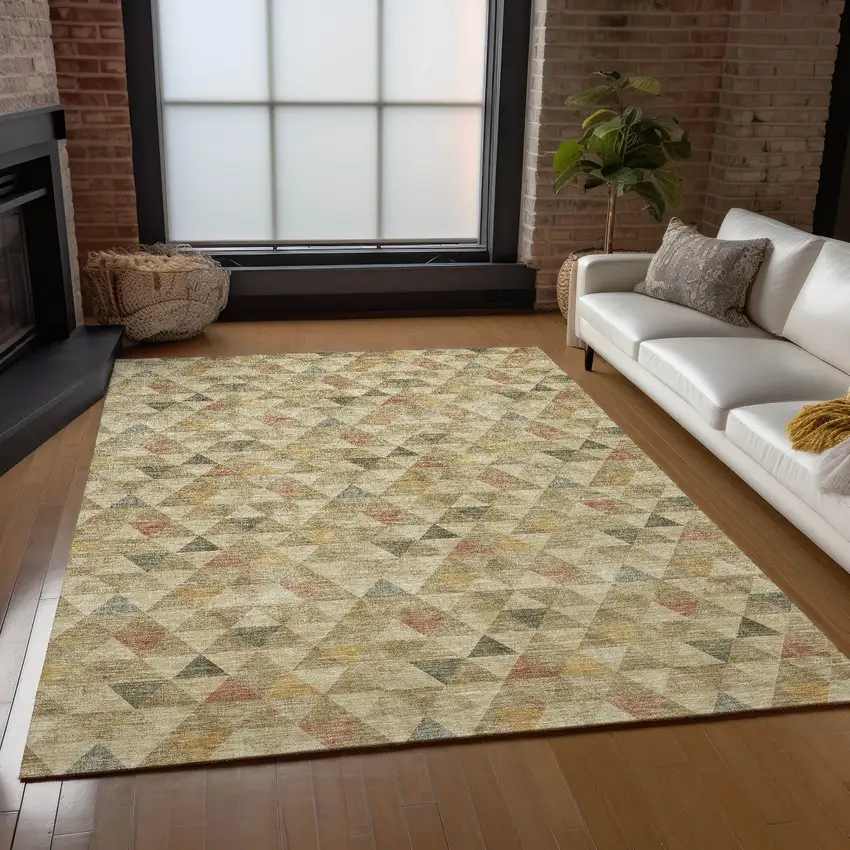 Beige Tan And Taupe Geometric Washable Indoor Outdoor Area Rug Photo 8