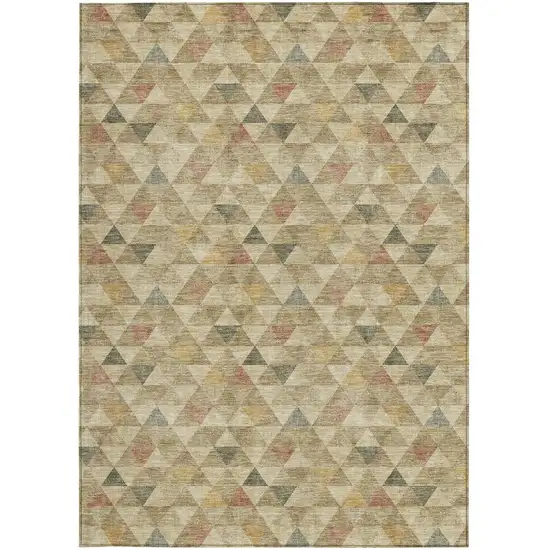 Beige Tan And Taupe Geometric Washable Indoor Outdoor Area Rug Photo 5