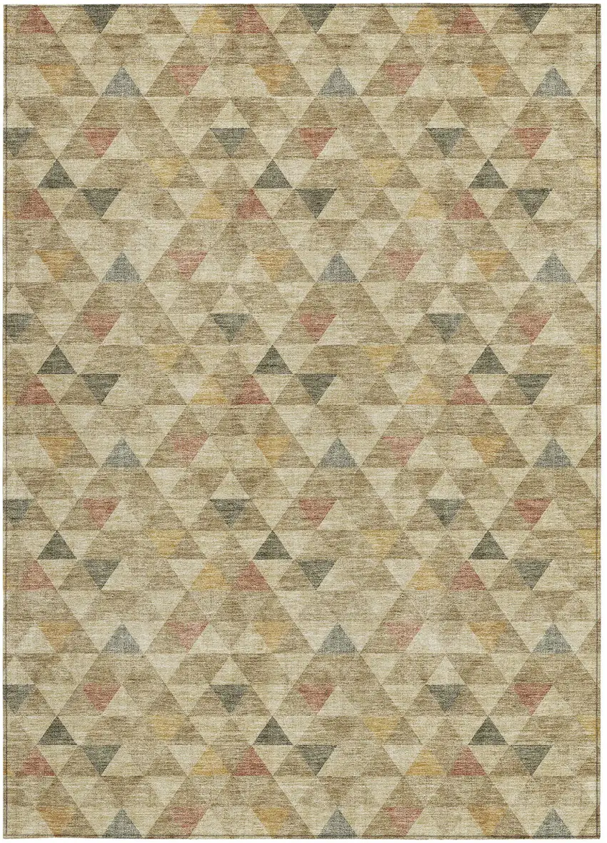 Beige Tan And Taupe Geometric Washable Indoor Outdoor Area Rug Photo 5
