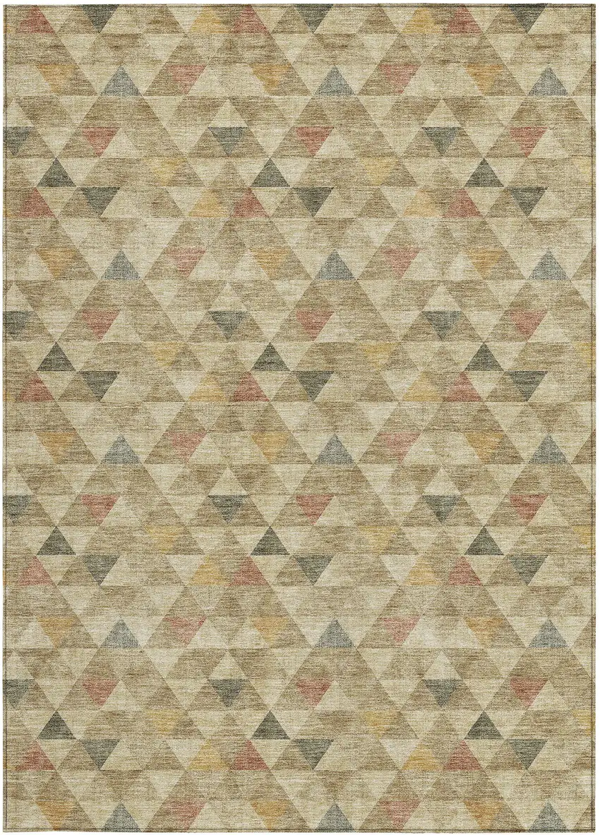 Beige Tan And Taupe Geometric Washable Indoor Outdoor Area Rug Photo 5