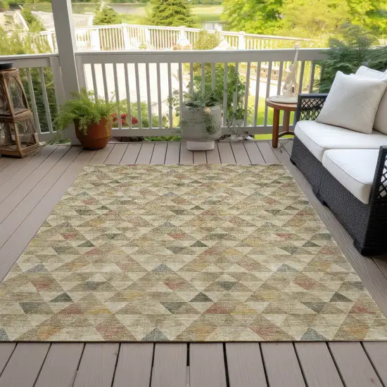 Beige Tan And Taupe Geometric Washable Indoor Outdoor Area Rug Photo 6