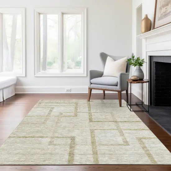 Beige Tan And Taupe Geometric Washable Indoor Outdoor Area Rug Photo 9