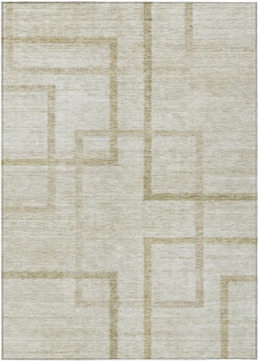 Beige Tan And Taupe Geometric Washable Indoor Outdoor Area Rug Photo 2