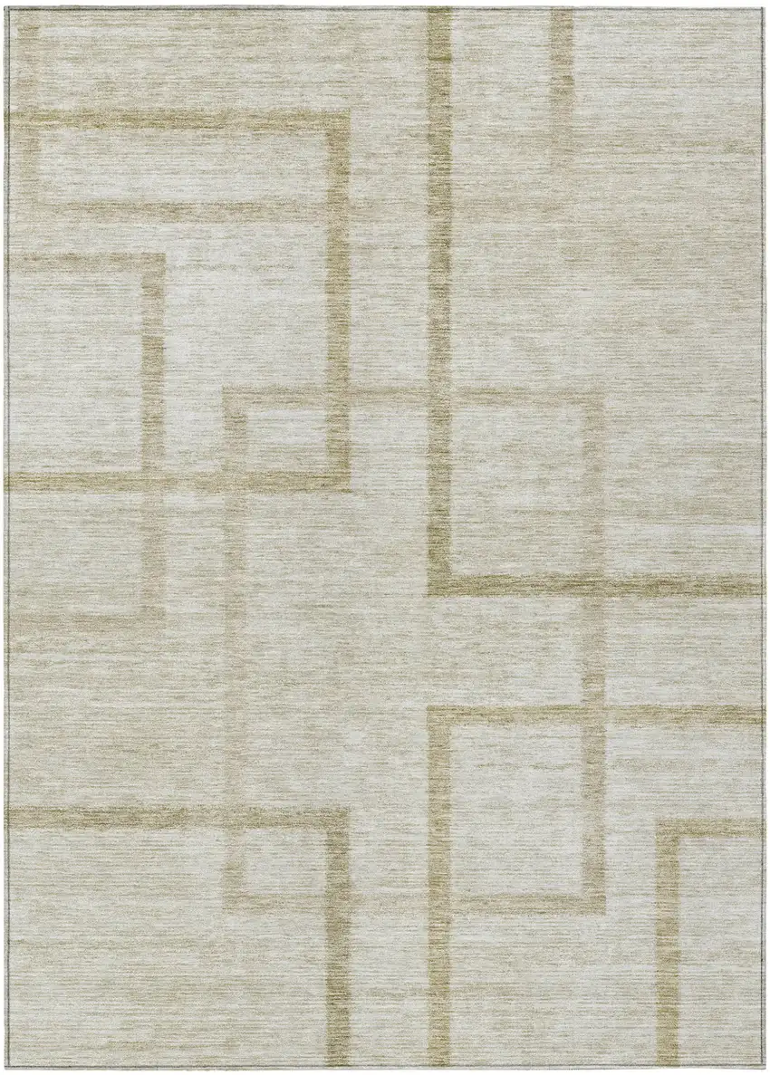 Beige Tan And Taupe Geometric Washable Indoor Outdoor Area Rug Photo 2