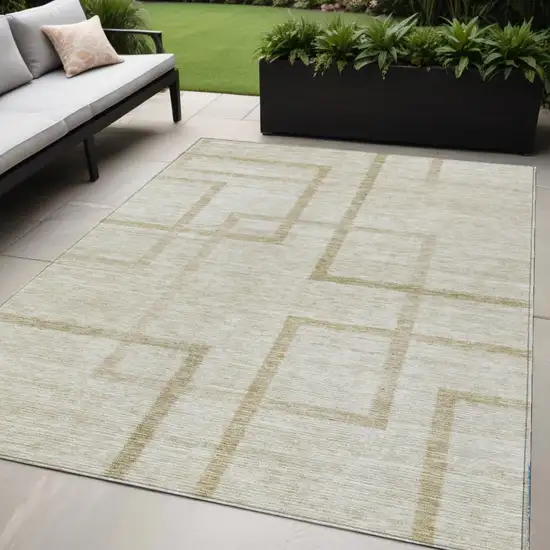 Beige Tan And Taupe Geometric Washable Indoor Outdoor Area Rug Photo 1
