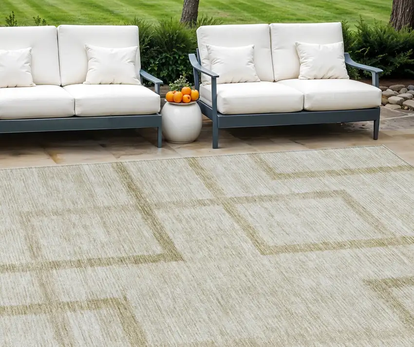 Beige Tan And Taupe Geometric Washable Indoor Outdoor Area Rug Photo 1