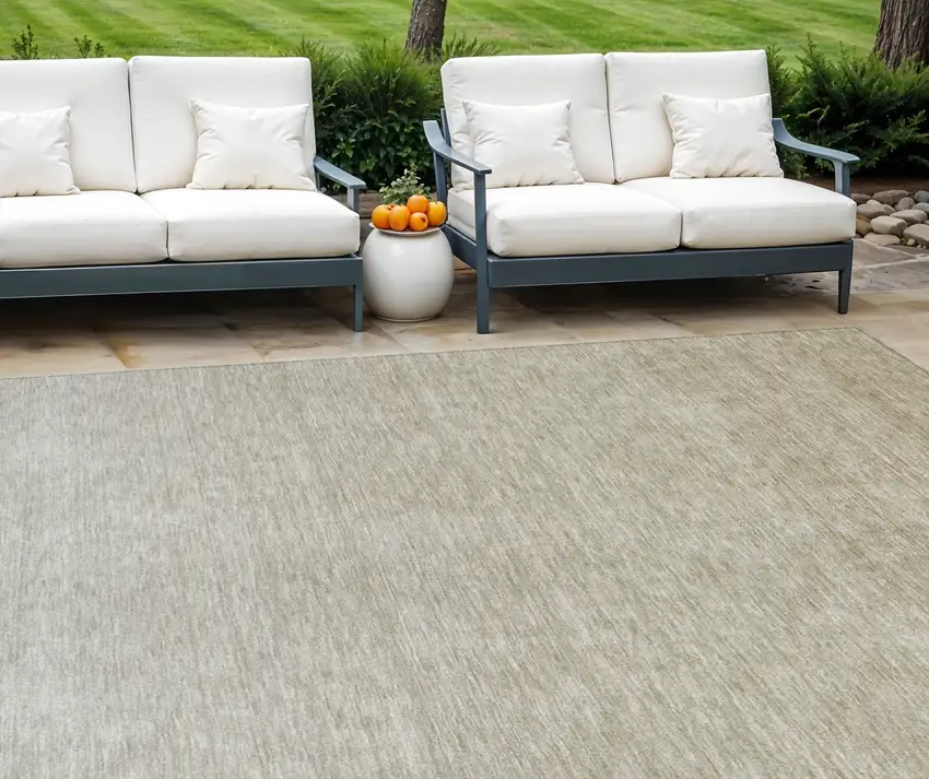 Beige Tan And Taupe Ombre Washable Indoor Outdoor Area Rug Photo 1