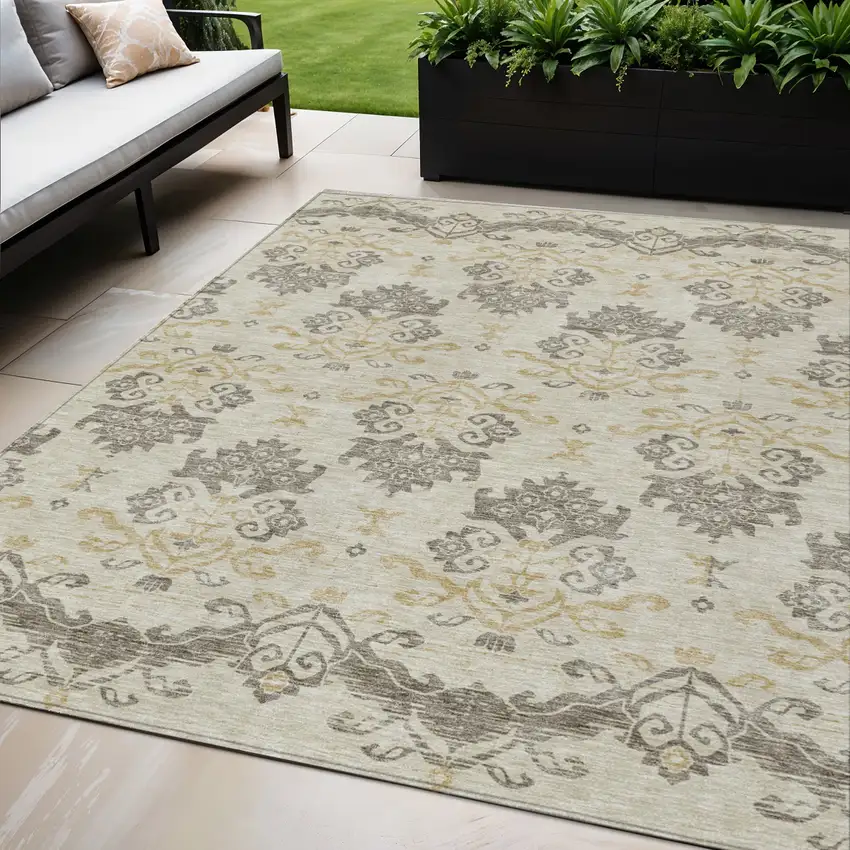 Beige Tan And Taupe Oriental Washable Indoor Outdoor Area Rug Photo 1